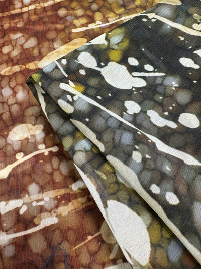 Rust Drip designer crinkle chiffon fabric