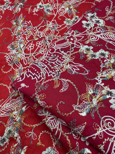 Japanese Broderie Anglaise- Red - 106cm