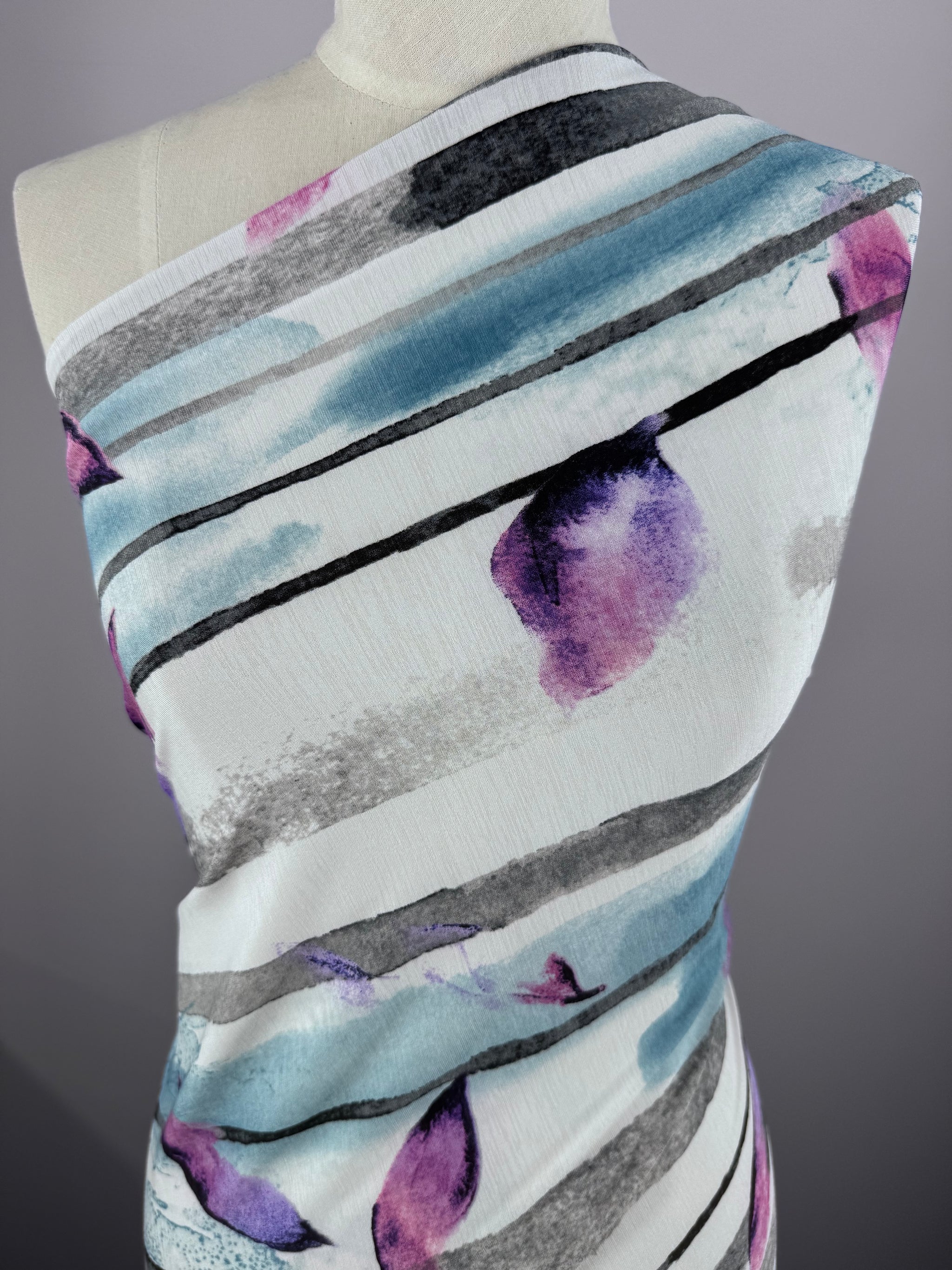 Designer Printed Lycra - Sky Brusstroke - 145cm