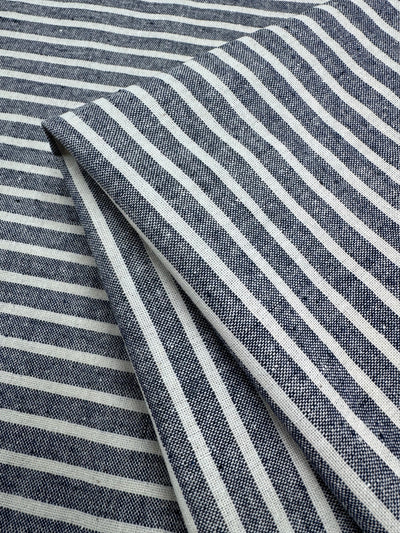 Linen Blend Strips - Navy / Ivory - 140cm