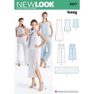 Pattern - NEW LOOK - 6517 -  Misses’ Dress, Tunic, Top, Trousers, and Scarf