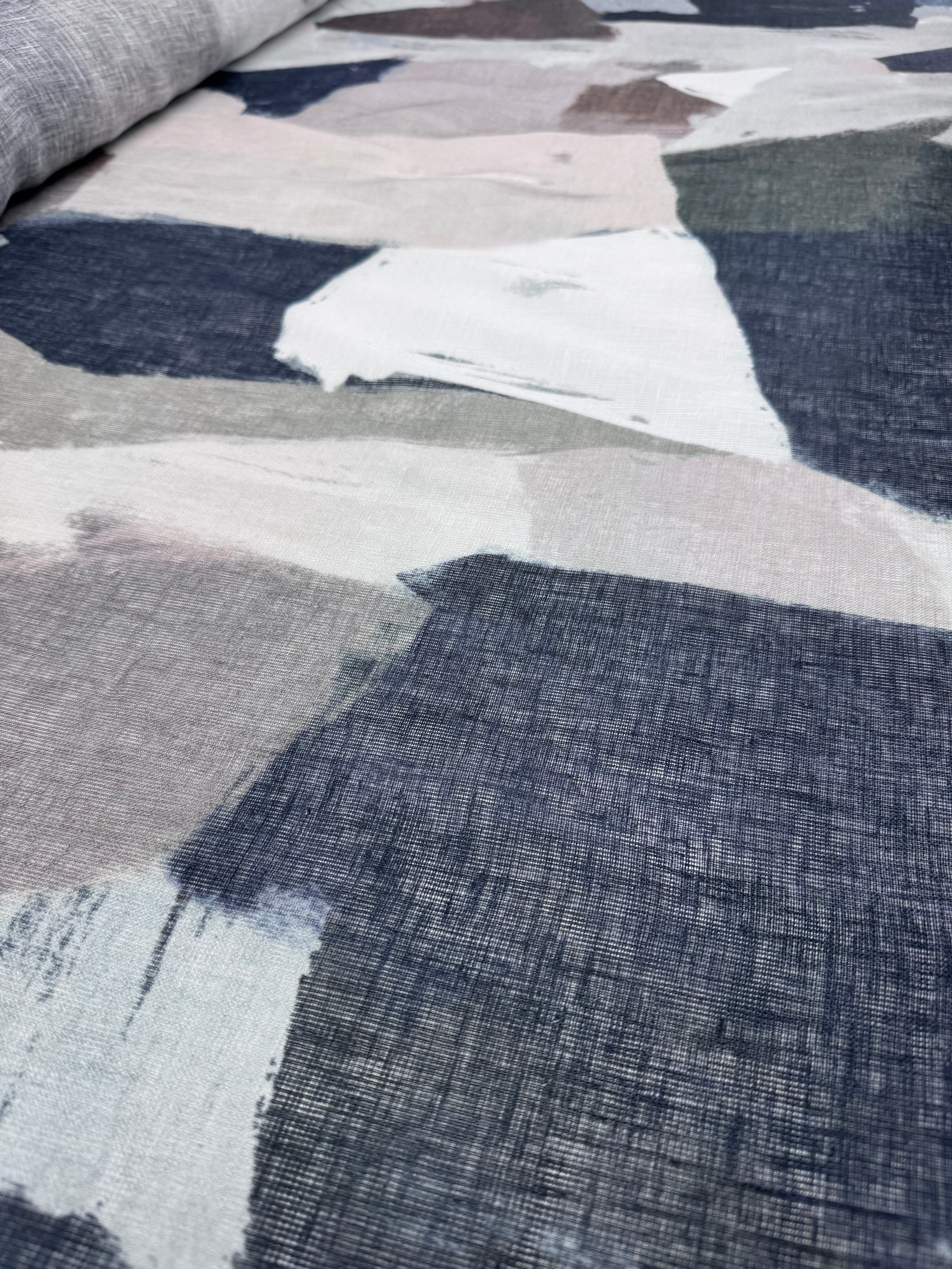 100% Pure Linen Gauze - Coastal Abstract - 145Cm