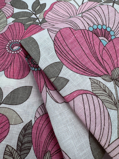 Pure Linen Flax - Pink Floral - 150Cm
