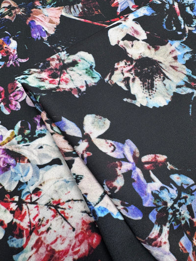 Printed Delustered Satin -Noir Bloom - 150cm