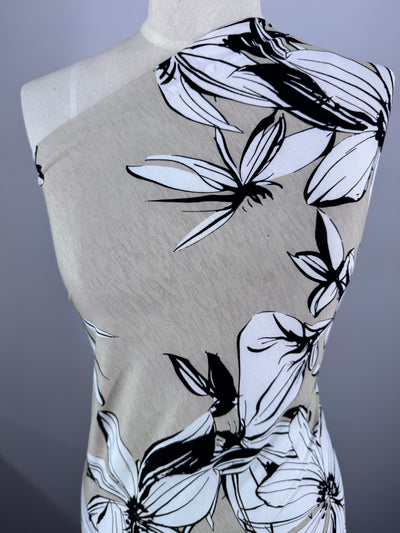 Designer Printed Lycra - Vanilla Bloom - 150cm