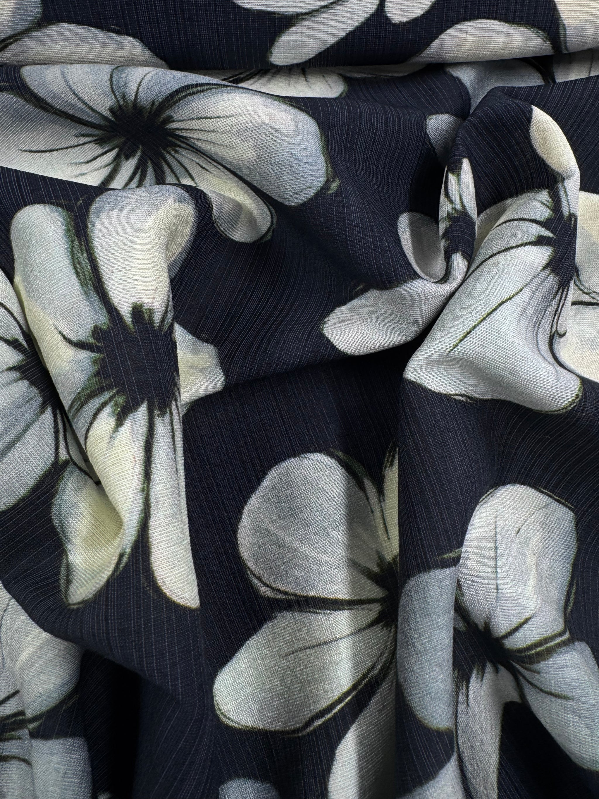 Linen Blend - Midnight Frangipani - 152cm