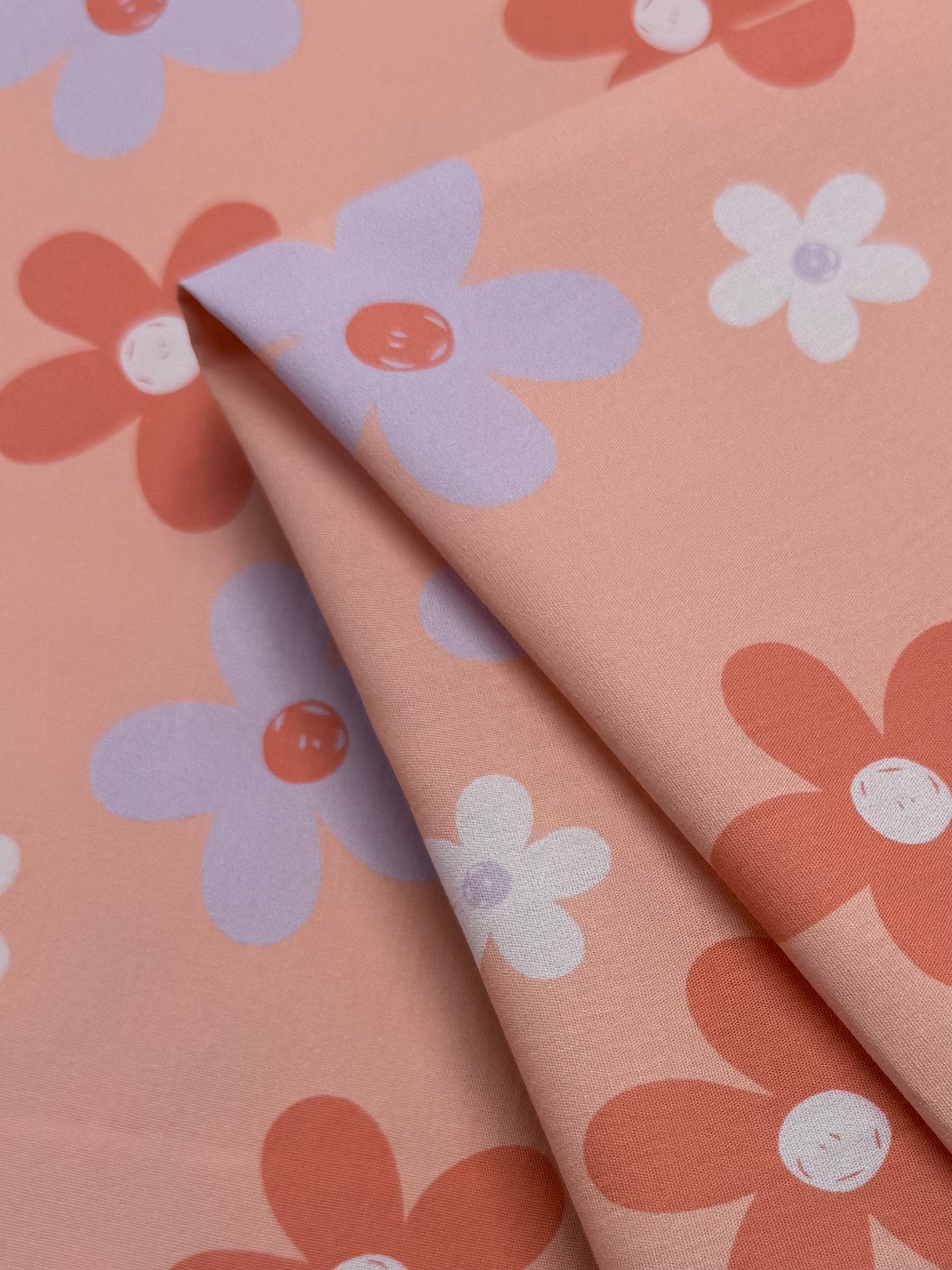Printed Cotton - Peach Daisy - 150cm