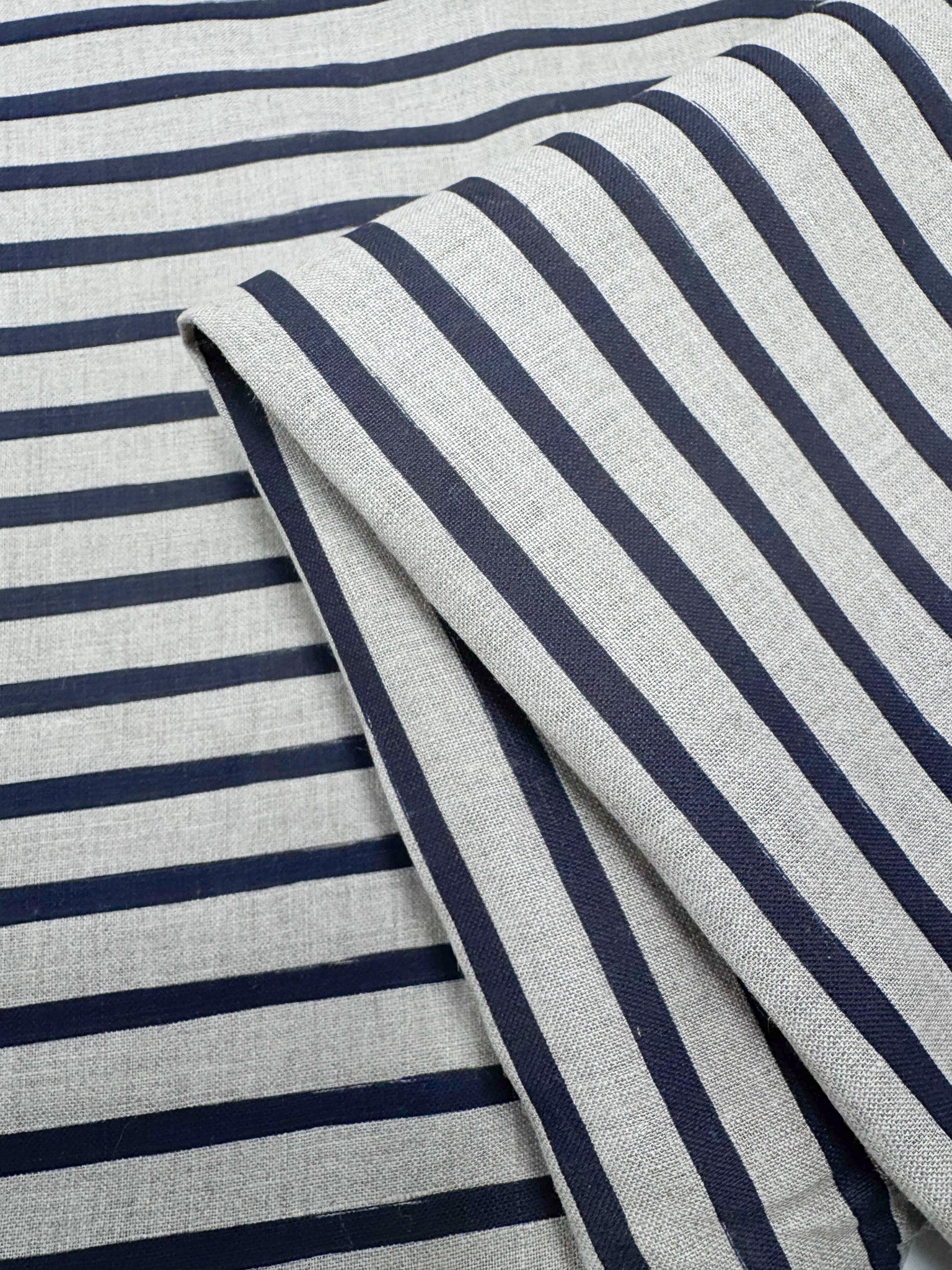 100% Pure Linen - Safari / Navy - 140Cm