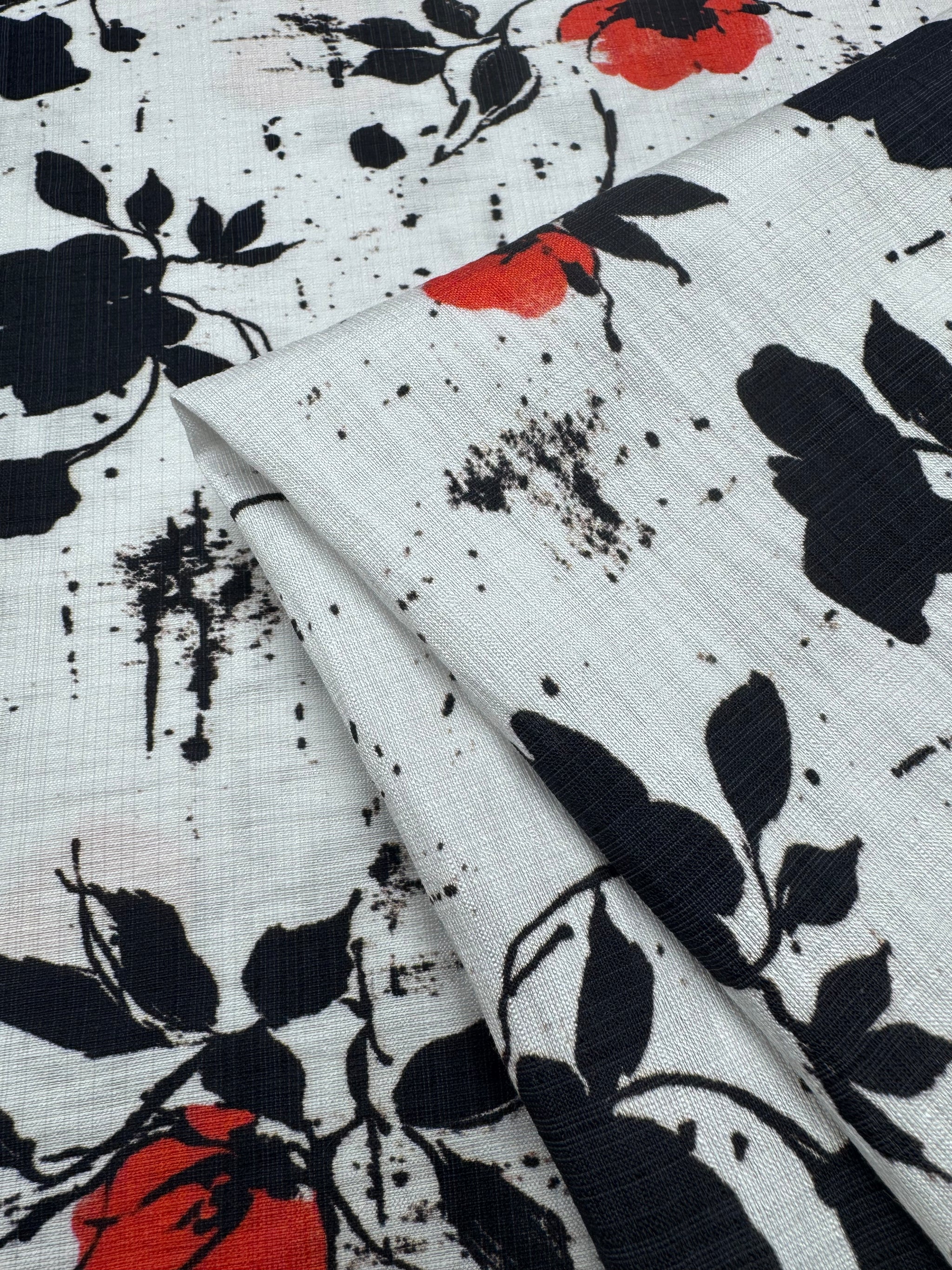 Linen Blend - Ink Floral - 152cm