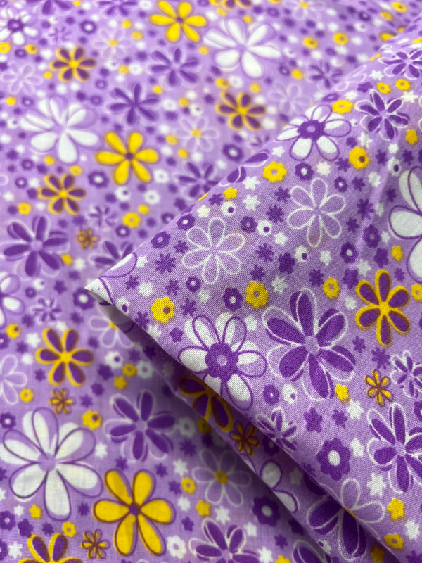 Printed Cotton - Lavender Daisy - 150cm