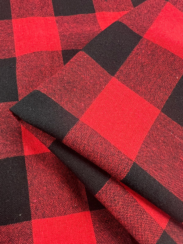 Linen Blend - Red and Black Check - 143cm