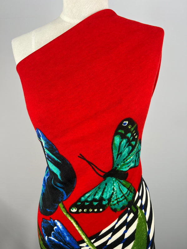 Textured Knit - Red Butterfly - Panel - 85cm