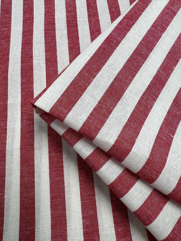 Linen Cotton - Thick Red and White Stripe - 150cm