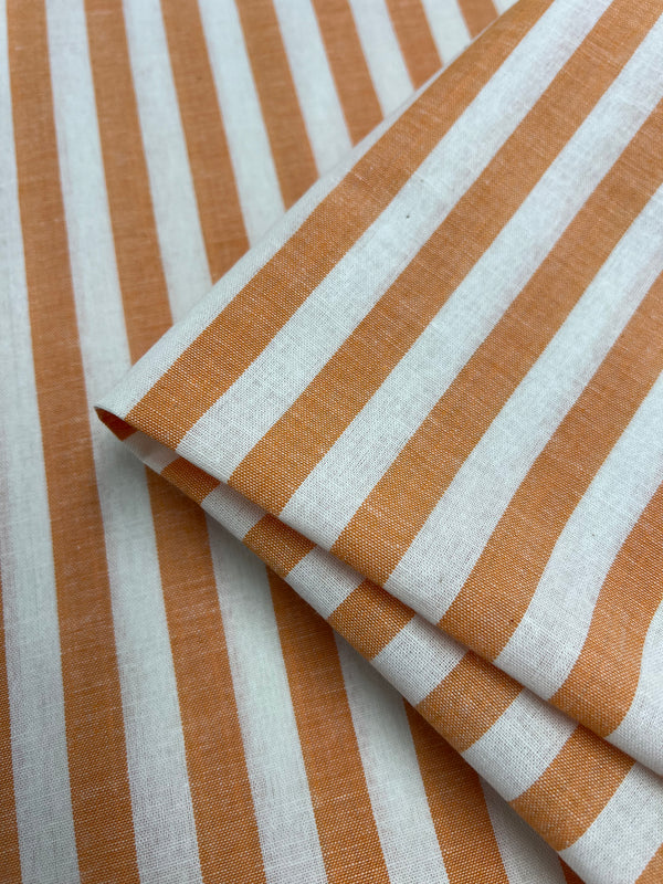 Linen Cotton - Thick Orange and White Stripe - 145cm