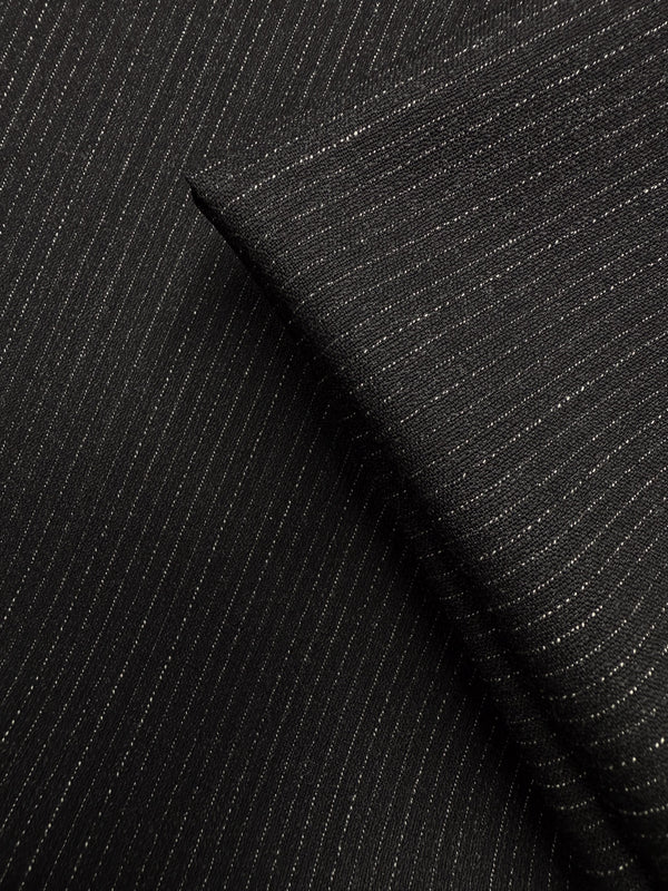 Pure Wool Suiting - Pinstripe Black - 155cm