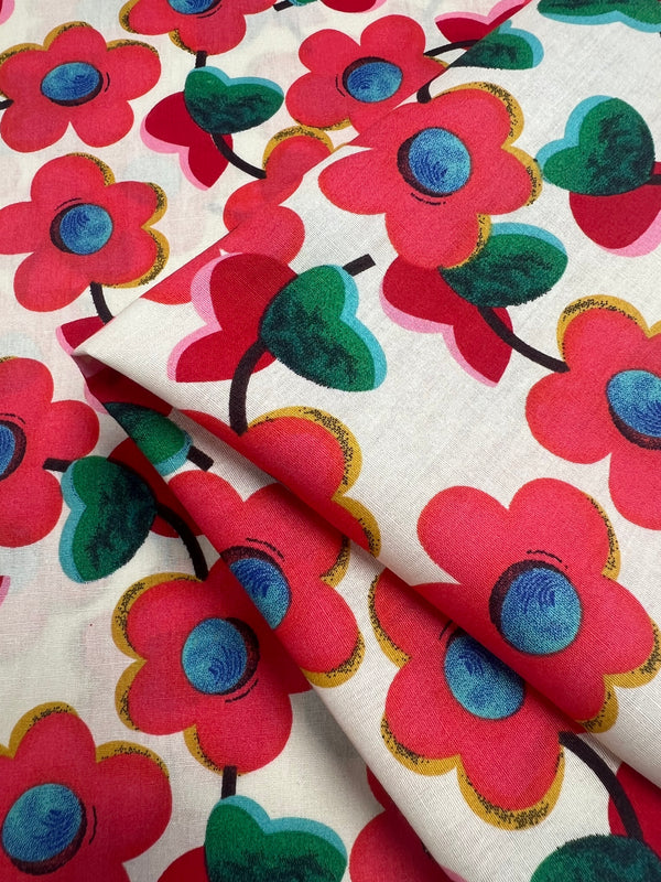 Printed Cotton - Red Glass Flowers  - 150cm