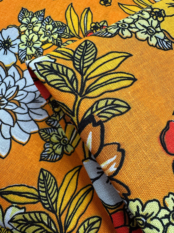 Printed Linen Blend - Golden Garden - 128cm