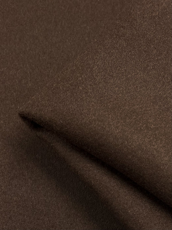 A wool cashmere fabric in a brown colour. Heavy weight fabric suitable for winter garments such as coats, outerwear & jackets