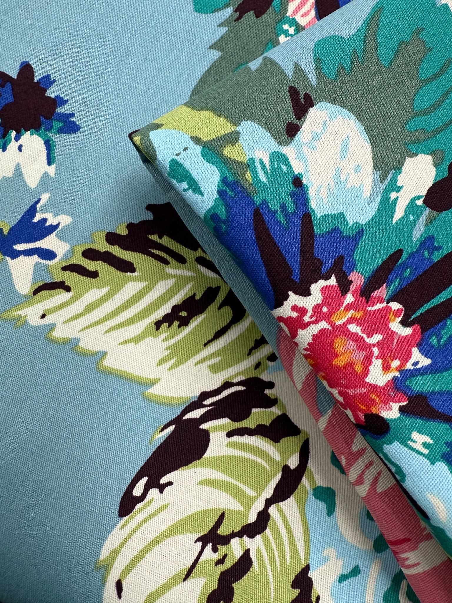 Cotton Sateen - Dusty Blue Foral - 145cm