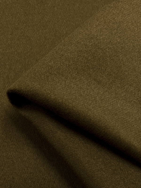 Close-up of Super Cheap Fabrics' Wool Cashmere in brown (150cm), highlighting its soft texture and smooth, heavy-weight surface—ideal for outer coats.