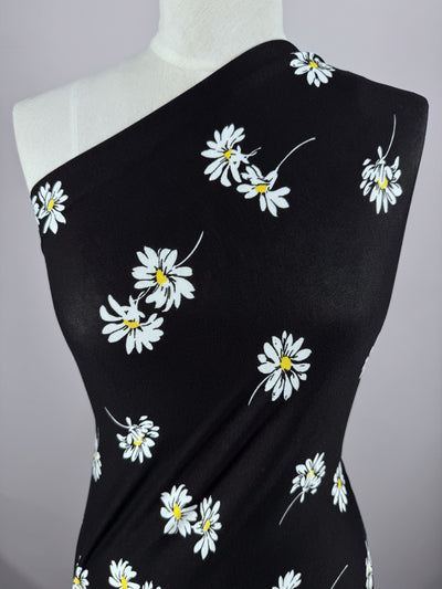 Printed Cotton Lycra - Daisy Black - 150cm