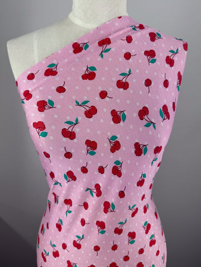 Printed Cotton Lycra - Cherries - 150cm