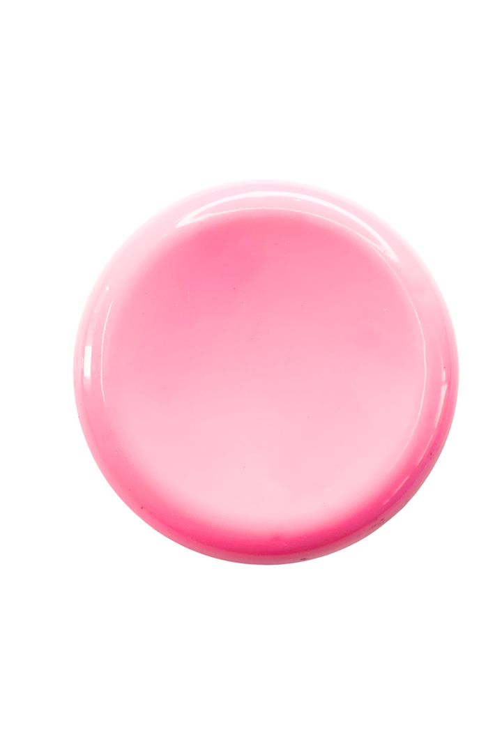 A smooth, round, glossy pink disc from Super Cheap Fabrics' Magnetic Pin Holder - 3 Colours collection is depicted against a plain white background. The elegant magnetic pin holder has an even, shiny surface without any markings or designs.