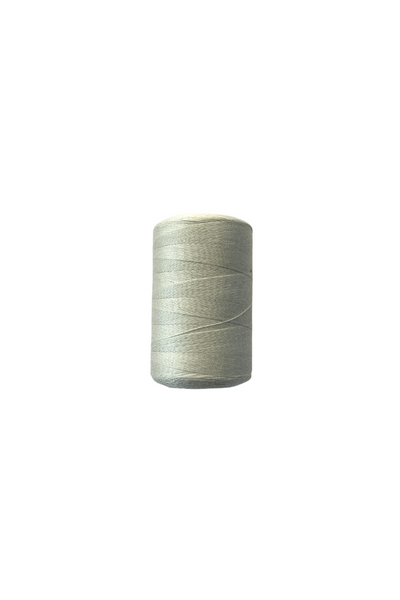 A spool of Thread - Light Grey by Super Cheap Fabrics, 100% spun polyester sewing thread, size 40/2, sits against a plain white background. The thread is neatly wound around the spool, showcasing a smooth and even texture.