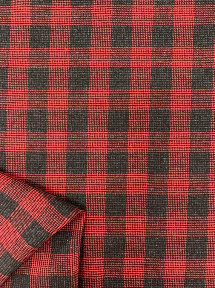 Linen Blend - Red & Charcoal Gingham - Super Cheap Fabrics