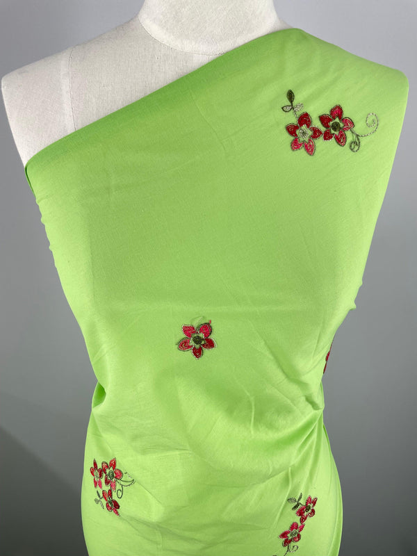 Embroidered Voile - Bud Green - 144cm - Super Cheap Fabrics