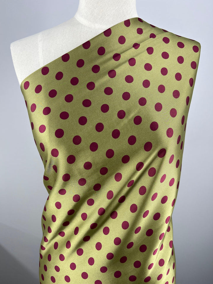 Silky Satin - Cedar Polka - 150cm - Super Cheap Fabrics