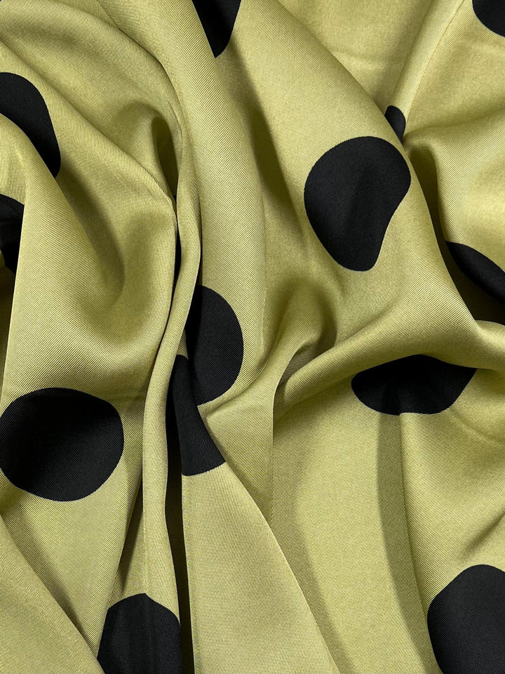Silky Satin - Green Banana Polka - 150cm - Super Cheap Fabrics