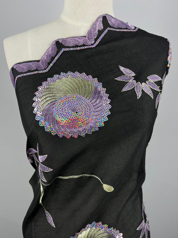 Embroidered Sequins - Lavendar Pans - 130cm