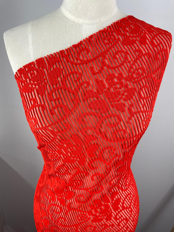 Textured Lace - Red Rose - 140cm - Super Cheap Fabrics