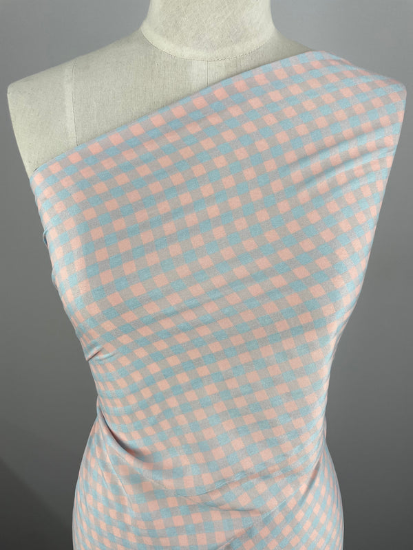 Cotton Poly - Pale Pink & Blue Gingham - 150cm