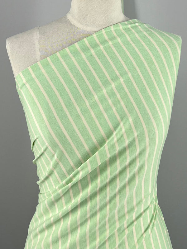 Cotton Jersey - Green & Cream Stripe - 170cm