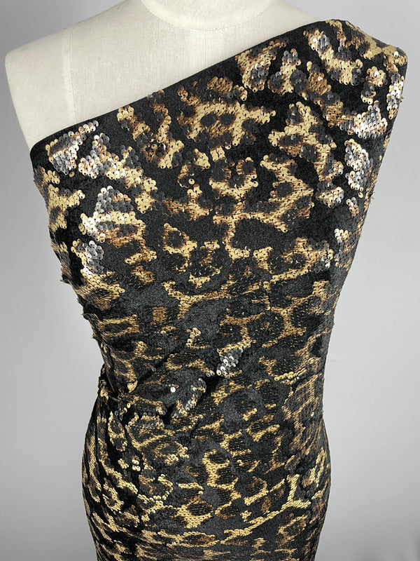 Evening Velvet Sequin - Gold Leopard - 150cm - Super Cheap Fabrics