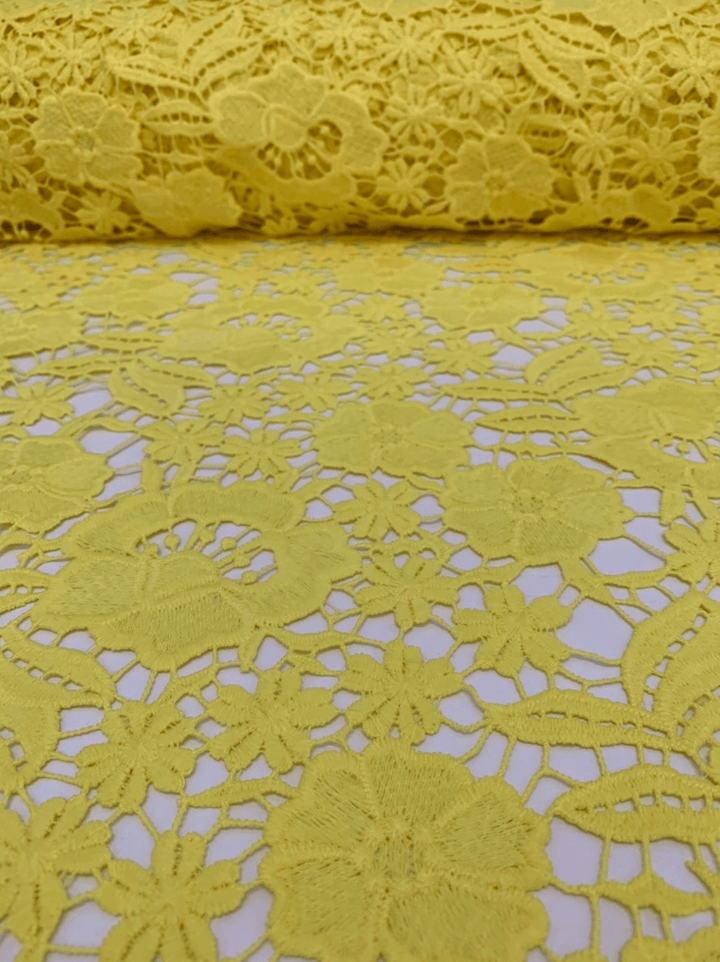 Super Cheap Fabrics - Anglaise Lace - Yellow Flora - 125cm