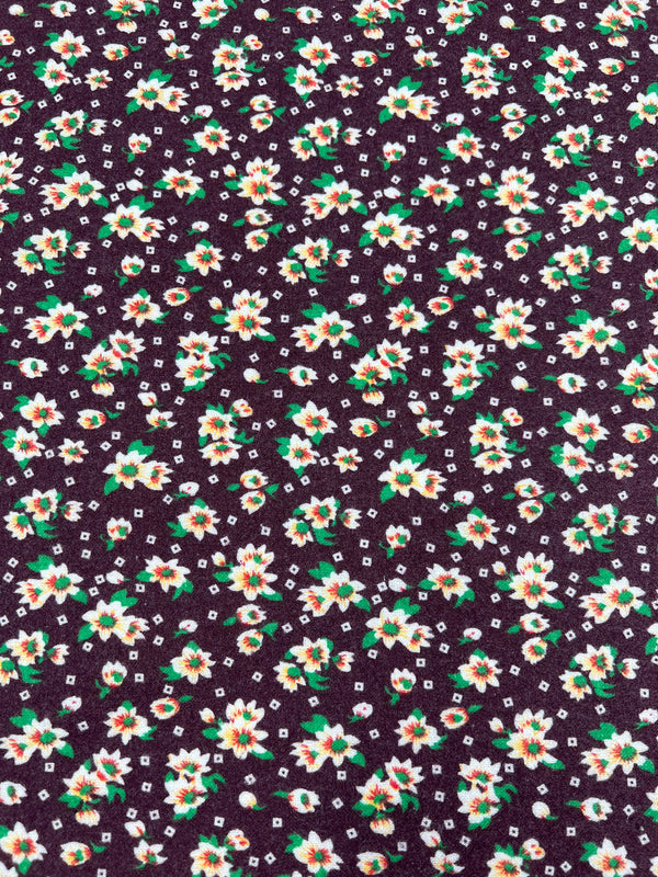 Printed Ramie Cotton - Maroon Flora - 145cm - Super Cheap Fabrics